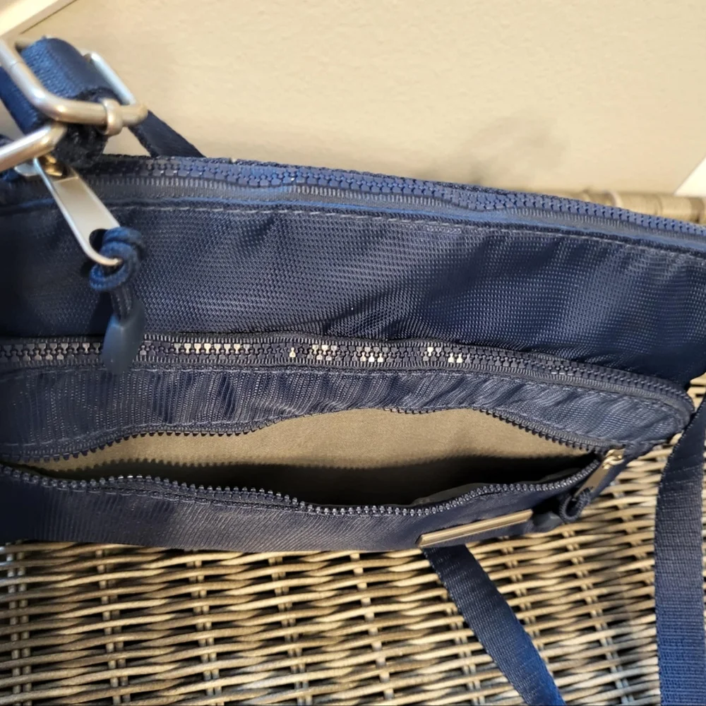 Crossbody Purse Multipocket Nylon Bag Blue Gray Lining